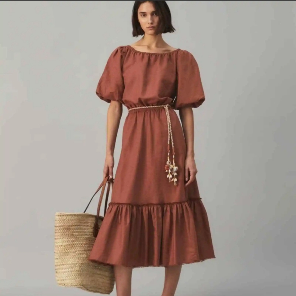 Tory Burch New Season Belted Midi Beach Dress Linen Cotton NWOT
